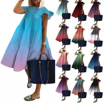 Женские модные повседневные свободные платья с круглым вырезом и оборками на рукавах с принтом L чёрный