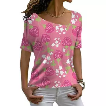 Женские модные повседневные свободные пуловеры с v-образным вырезом и диагональным воротником, футболки с 3d цветочным принтом для женщин L