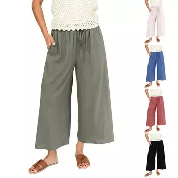 Женские модные повседневные свободные широкие брюки L чёрный