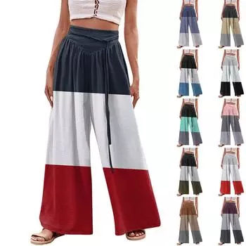 Женские модные повседневные свободные широкие брюки с принтом на завязках и карманами L армия зеленый