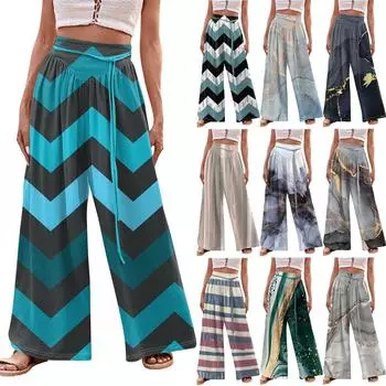 Женские модные повседневные свободные широкие брюки с принтом барита и карманами L бежевый