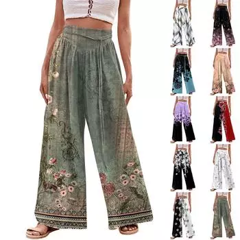 Женские модные повседневные свободные широкие брюки с принтом на завязках и карманами XXL розовый