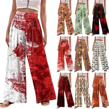 Женские модные повседневные свободные широкие брюки с принтом на Хэллоуин с карманами L чёрный