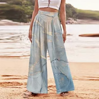 Женские модные повседневные свободные широкие брюки с принтом барита и карманами XXL