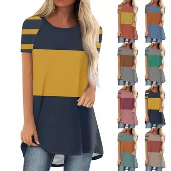 Женские модные повседневные свободные удобные топы с короткими рукавами и круглым вырезом с принтом L синий