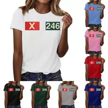 Женские модные повседневные свободные удобные топы с короткими рукавами и круглым вырезом с принтом L чёрный