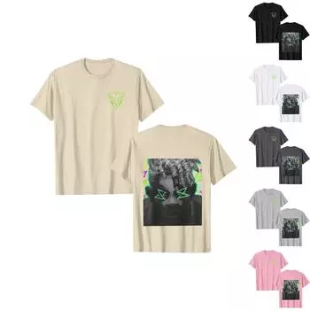 Женские модные повседневные свободные удобные топы с короткими рукавами и круглым вырезом с принтом L бежевый