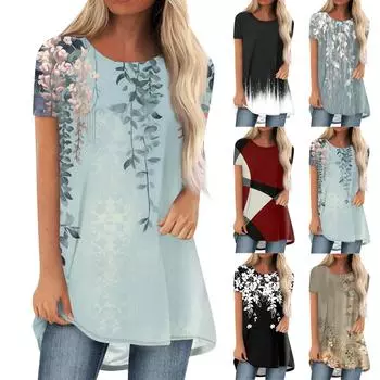 Женские модные повседневные свободные удобные топы с короткими рукавами и круглым вырезом с принтом L чёрный