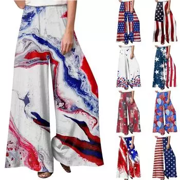 Женские модные повседневные свободные уличные брюки с принтом и прямыми штанинами L синий