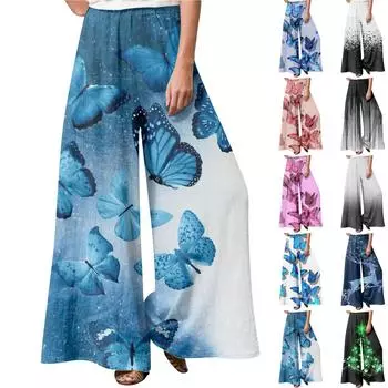 Женские модные повседневные свободные уличные прямые брюки с принтом бабочки L бежевый