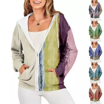 Женские модные повседневные толстовки с длинным рукавом и принтом на молнии, пальто с карманом L синий