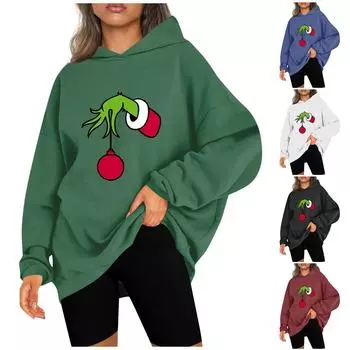Женские модные повседневные толстовки с капюшоном и длинными рукавами, рождественские толстовки с принтом, топ M зелёный