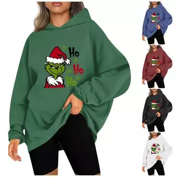 Женские модные повседневные толстовки с капюшоном и длинными рукавами, рождественские толстовки с принтом, топ XXL