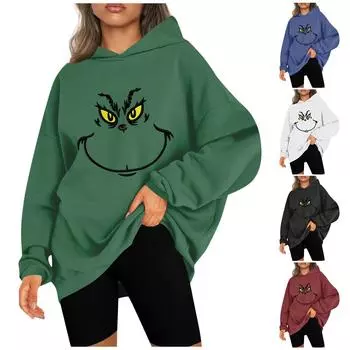 Женские модные повседневные толстовки с капюшоном и длинными рукавами, рождественские толстовки с принтом, топ XXL зелёный