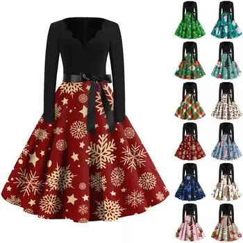 Женские модные повседневные тонкие рождественские платья с длинным рукавом с v-образным вырезом и принтом XXXL коричневый