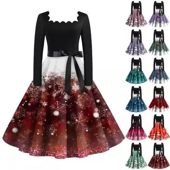 Женские модные повседневные тонкие рождественские платья с длинным рукавом с принтом XXXL синий