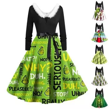 Женские модные повседневные тонкие рождественские платья с длинным рукавом с v-образным вырезом и принтом L розовый