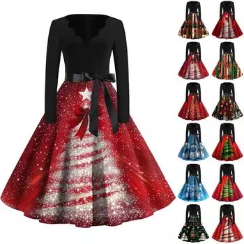 Женские модные повседневные тонкие рождественские платья с длинным рукавом с v-образным вырезом и принтом M розовый