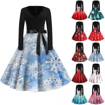 Женские модные повседневные тонкие рождественские платья с длинным рукавом с v-образным вырезом и принтом XXXL розовый