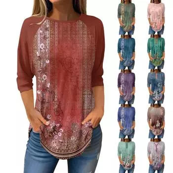 Женские модные повседневные топы для выхода в свет с принтом и рукавом реглан, пуловер с рукавами 3/4, топы с круглым вырезом XXXL