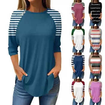 Женские модные повседневные топы для выхода в свет с принтом и рукавом реглан, пуловер с рукавами 3/4, топы с круглым вырезом M чёрный