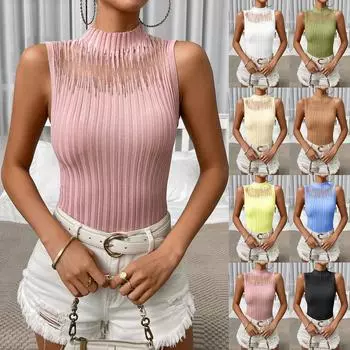 Женские модные повседневные топы, однотонные рубашки без рукавов, пуловеры, футболки, жилет L чёрный