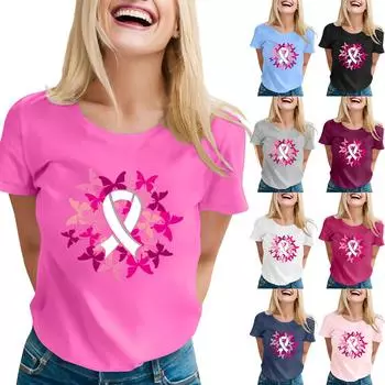 Женские модные повседневные топы с короткими рукавами и круглым вырезом, плиссированные топы с короткими рукавами и принтом L розовый