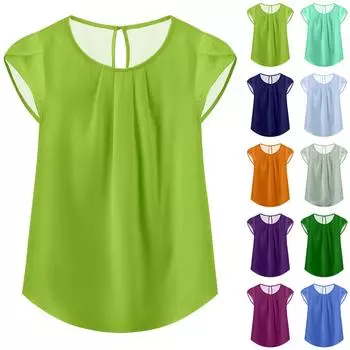 Женские модные повседневные топы с короткими рукавами и круглым вырезом на пуговицах с принтом L темно-фиолетового