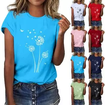 Женские модные повседневные топы с принтом, рубашки с короткими рукавами, пуловеры с круглым вырезом, футболки L чёрный