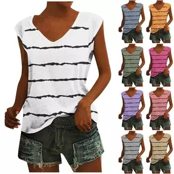 Женские модные повседневные топы с принтом, рубашки без рукавов, пуловеры с V-образным вырезом, футболки XXXXL розовый