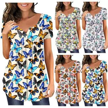 Женские модные повседневные топы с принтом, рубашки с короткими рукавами, пуловеры, футболки L синий