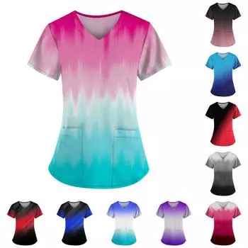 Женские модные повседневные топы с v-образным вырезом и защитная спецодежда с принтом L синий