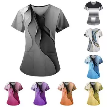 Женские модные повседневные топы с v-образным вырезом и защитная спецодежда с принтом L чёрный