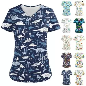 Женские модные повседневные топы с V-образным вырезом и принтом мелких животных, топы для кормящих матерей, топы-халаты для женщин, 2 кармана XXXXL