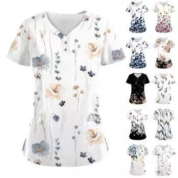 Женские модные повседневные топы с V-образным вырезом и принтом мелких животных, топы для кормящих матерей, топы-халаты для женщин, 2 кармана XXXL розовый