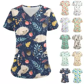Женские модные повседневные топы с V-образным вырезом и принтом мелких животных, топы для кормящих матерей, топы-халаты для женщин, 2 кармана XL фиолетовый