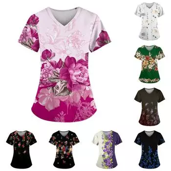 Женские модные повседневные топы с v-образным вырезом и защитная спецодежда с принтом XXXL зелёный