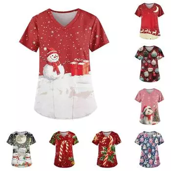 Женские модные повседневные топы с v-образным вырезом и защитная спецодежда с принтом XXL розовый