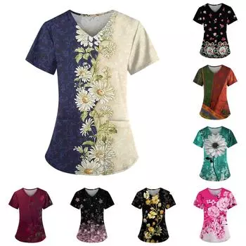 Женские модные повседневные топы с v-образным вырезом и защитная спецодежда с принтом L бежевый