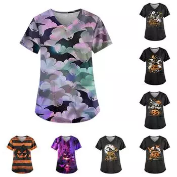 Женские модные повседневные топы с v-образным вырезом и защитная спецодежда с принтом XXL чёрный