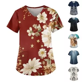 Женские модные повседневные топы с v-образным вырезом и защитная спецодежда с принтом XXL