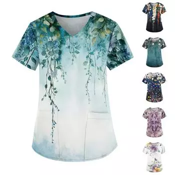 Женские модные повседневные топы с v-образным вырезом и защитная спецодежда с принтом L темно-синий