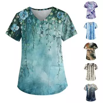 Женские модные повседневные топы с v-образным вырезом и защитная спецодежда с принтом L темно-синий