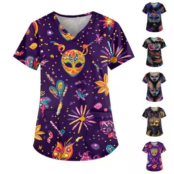 Женские модные повседневные топы с v-образным вырезом и защитная спецодежда с принтом L золотой