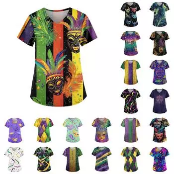 Женские модные повседневные топы с v-образным вырезом и защитная спецодежда с принтом L