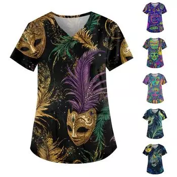 Женские модные повседневные топы с v-образным вырезом и защитная спецодежда с принтом L циан