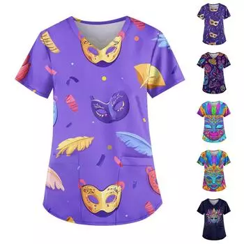 Женские модные повседневные топы с v-образным вырезом и защитная спецодежда с принтом L темно-фиолетового