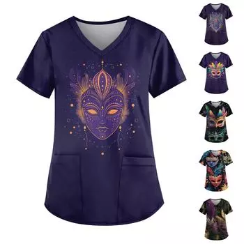 Женские модные повседневные топы с v-образным вырезом и защитная спецодежда с принтом L циан