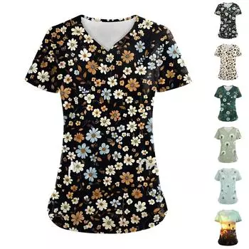 Женские модные повседневные топы с V-образным вырезом и цветочным принтом, топы для кормящих мам, топы-халаты для женщин, 2 кармана M