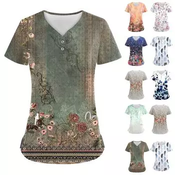 Женские модные повседневные топы с V-образным вырезом и принтом мелких животных, топы для кормящих матерей, топы-халаты для женщин, 2 кармана XL зелёный